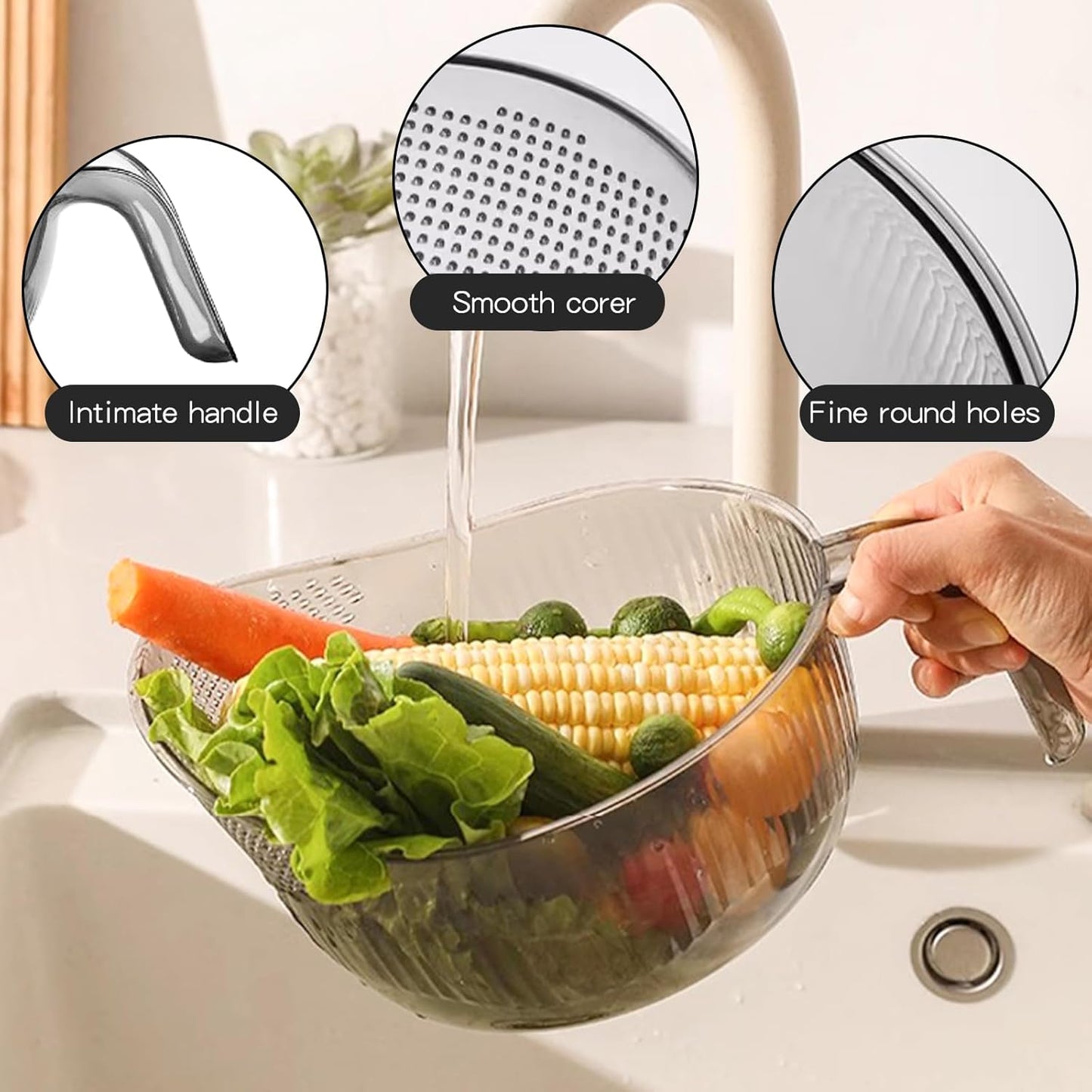 2-In-1 Rice Strainer,Large Rice Washer Beans Washer Strainers And Colanders - Washing Bowl for Fruit Washing Bowl With Strainer,Rice Washing Bowl Multifunctional Drain Basket (Gray)