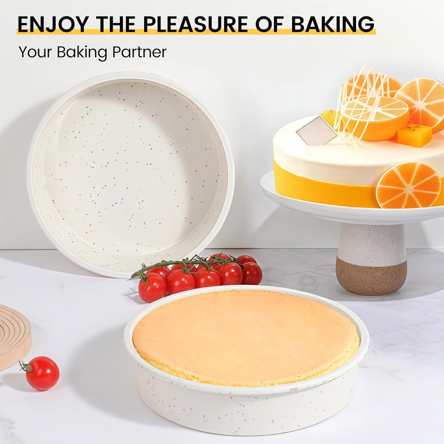 Vinino 6 Inch Silicone Round Cake Pan with Metal Reinforced Frame Set of 3, Nonstick Silicone Springform Pan for Baking Suitable for Making Layers, Cheese & Chocolate Cakes