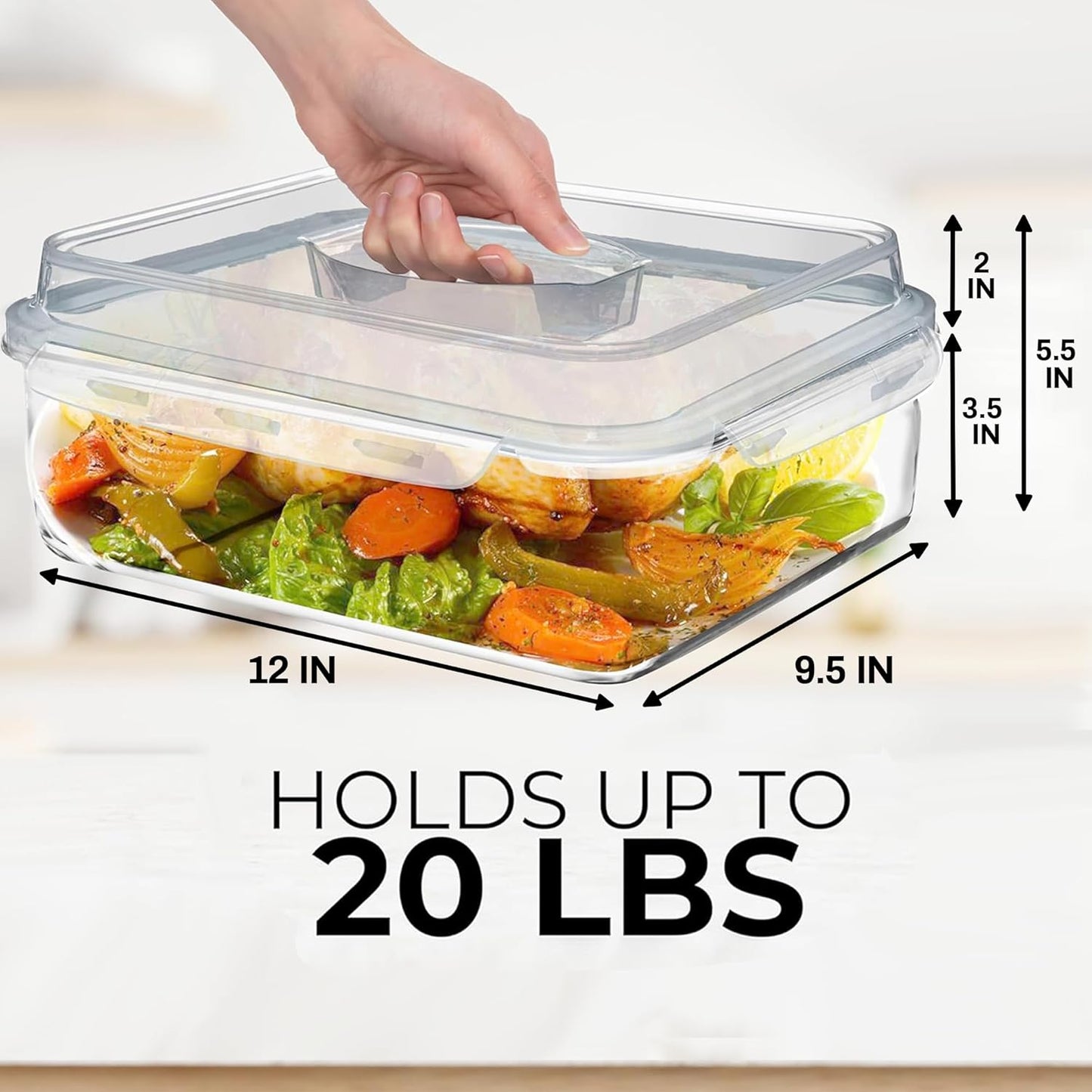 4800 ML / 163 oz / 21 Cup LARGE Glass Food Storage Container with Airtight Locking Lid. Ideal Storing food, Vegetables, Fruits. Baking Casserole, Lasagna, Roasting Turkey, Chicken BPA Free Oven Safe