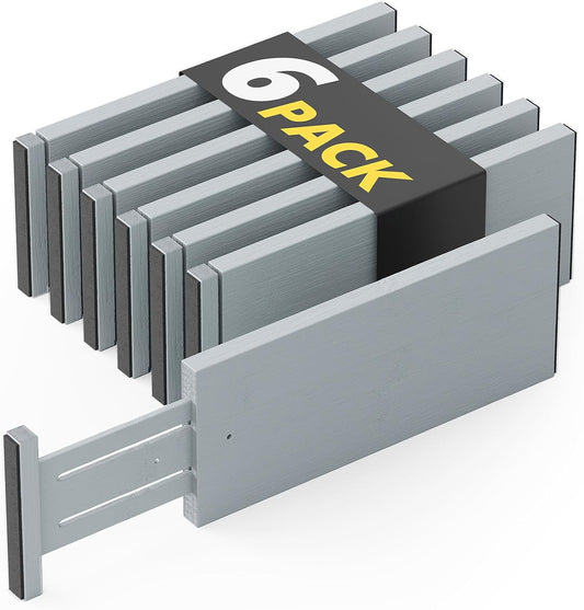 SpaceAid Bamboo Dresser Drawer Dividers 6 Pack, 4.65“ High Adjustable 12.5“-17” Drawer Organizers, Expandable Organization for Clothing, Clothes, Dressers, Gray