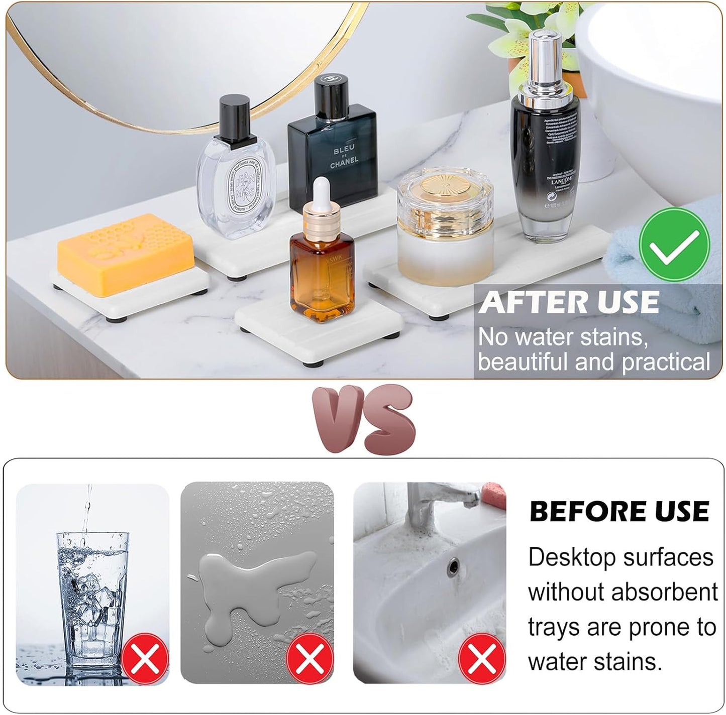 3PCS Stone Drying Tray, Stones Soap Trays, Water Absorbing Stone Tray for Sink, Fast Dry Diatomite Stones Mat, Used for Hand Soaps,Sponge,Toothbrush Holder in Bathroom Counter and Kitchen Sinks