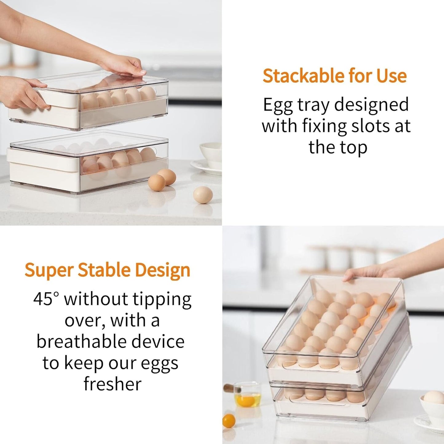 vacane Egg Storage Container for Refrigerator BPA Free Refrigerator Organizer Bins,Stackable Egg Holder for Refrigerator,24 Egg Tray,Clear Egg Drawer