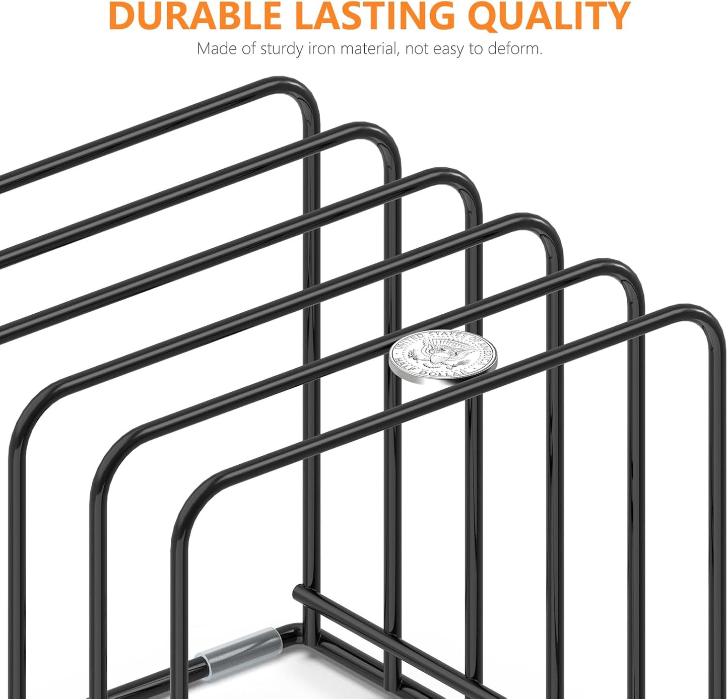 Kitchen Cabinet Organizer, Steel Cookware Holder, Divided Holder with 5 Slots for Skillets Baking Tray and Chopping Board Rack - Baking Pan Holder Storage (2 PCS)