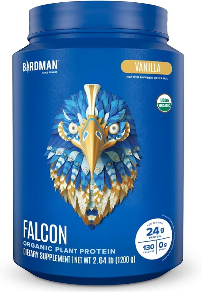 Falcon Vegan Protein Powder Organic, Stevia & Sugar Free, Plant Based Protein, Low Carb, Dairy Free, Keto, Non Whey Protein, Probiotic, Pea Protein | Vanilla Flavor - 37 Servings - 2.64lb