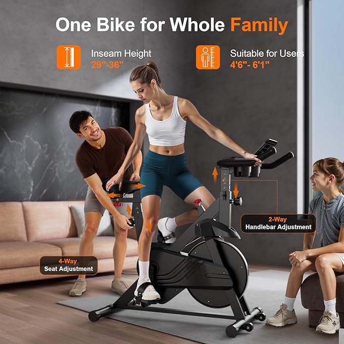Stationary Bike, Spin Bike with 32 Levels of Adjustable Magnetic, Exercise Bike for Home with Exclusive App, Low Noise Indoor Bike, Cycling Bike with Comfortable Seat Cushion
