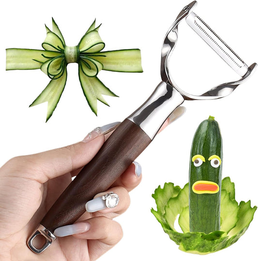 Premium Vegetable Peeler - Stainless Steel Serrated Y Potatoe Peeler for Veggie, Carrots, Apples - Ultra Sharp Swivel Blade Fruit Peeler with Ergonomic Natural Wood Handle