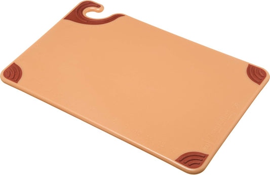 San Jamar Saf-T-Grip Plastic Cutting Board with Safety Hook, 12" x 18" x 0.5", Brown