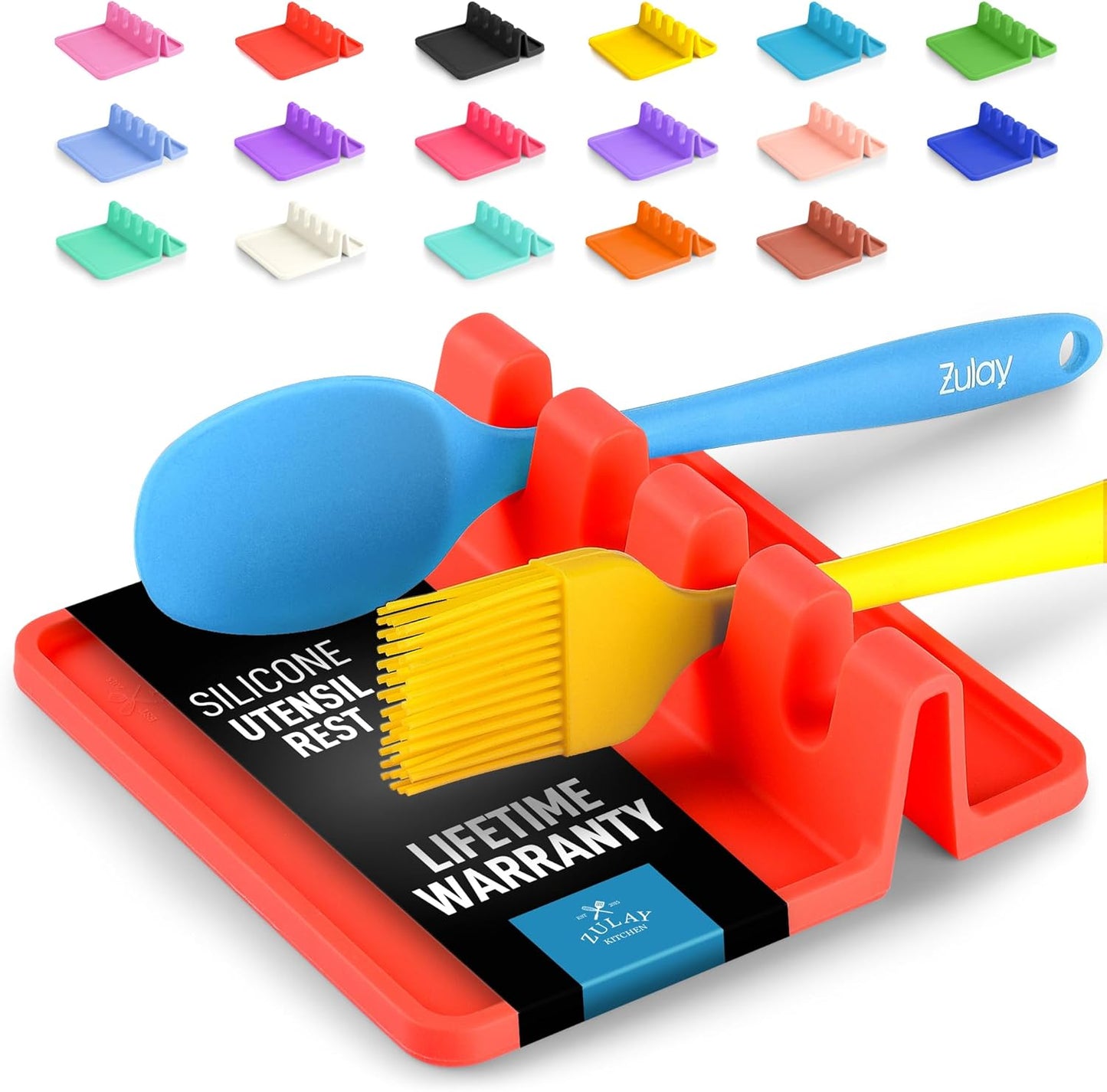 Zulay Kitchen Silicone Utensil Rest with Drip Pad for Multiple Utensils - BPA-Free, Heat-Resistant Spoon Rest & Spoon Holder for Stove Top - Kitchen Utensil Holder for Ladles & Tongs - Red