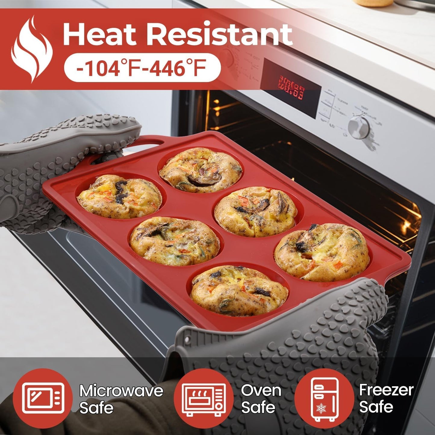 CAKETIME Muffin Top Pan, 3 Inch Metal Reinforced Frame Silicone Egg Molds for Breakfast Sandwiches Non Stick Round Silicone Egg Pan for Baking English Muffins, Whoopie Pies, Corn Bread, Tarts Brown