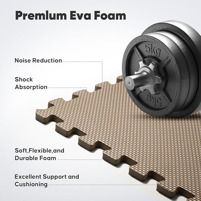 Home Gym Mat, Puzzle Exercise Mat, EVA Interlocking Foam Floor Tiles for Home Workout Equipment and Kids' Play Areas - Blue, 24 in x 24 in x ½ in - (Brown, 12 Pack (48 SQ FT))