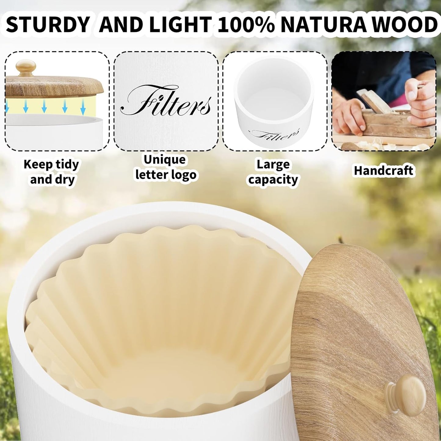 Wooden Coffee Filter Holder, Basket Storage Container for Counter, Black Small Bar Accessories for Coffee Bar Station(White Wooden)