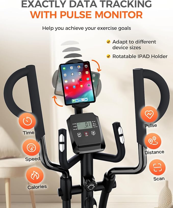 pooboo Elliptical Machine, Elliptical Exercise Machine with 16-Level Resistance&Hyper-Quiet Magnetic Driving System, Elliptical Machine for Home with LCD Monitor&15.5IN Stride, 350LBS Weight Capacity