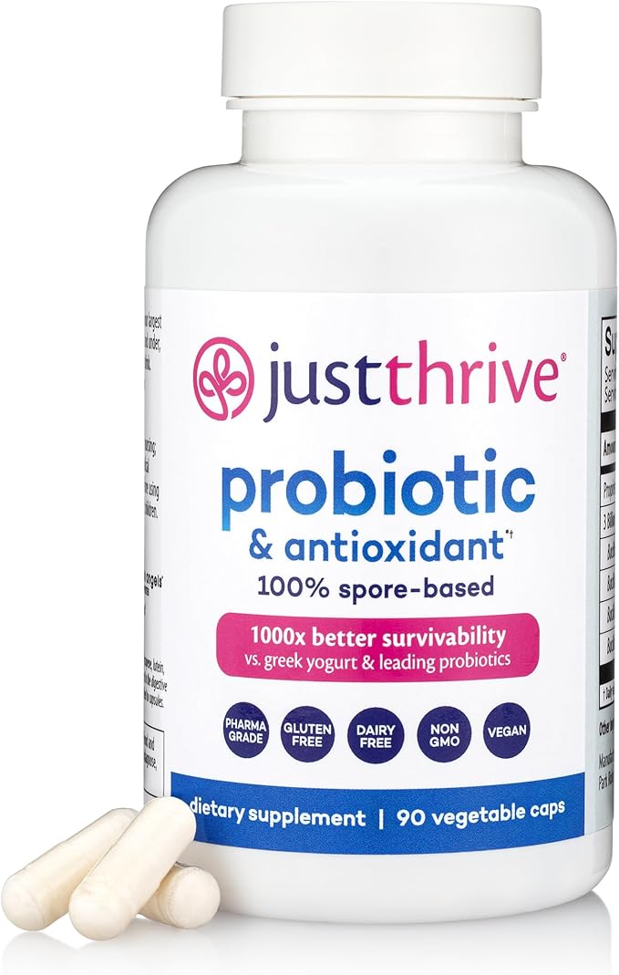 Just Thrive Probiotic & Antioxidant Supplement - 100% Spore-Based Digestive and Immune Support - Gluten Free, 90 Caps