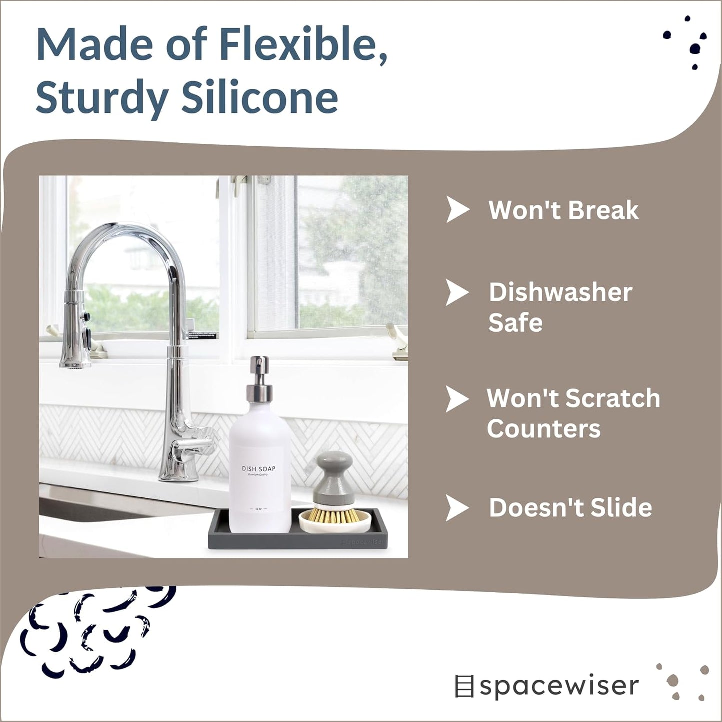 Countertop and Vanity Tray - 2 PC Small 7.7" Silicone Bathroom Trays, Kitchen Soap Tray, Dish Sponge Soap Holder Kitchen Sink Organizer Caddy, Bathroom Counter Trays for Lotion Dispenser