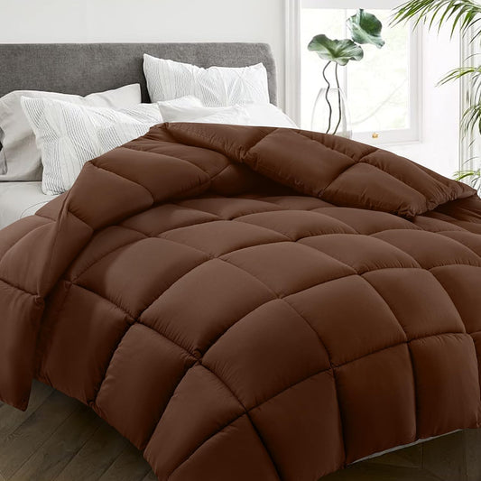 HYLEORY All Season Full Size Bed Comforter - Cooling Down Alternative Quilted Duvet Insert with Corner Tabs - Winter Warm - Machine Washable - Mocha Coffee