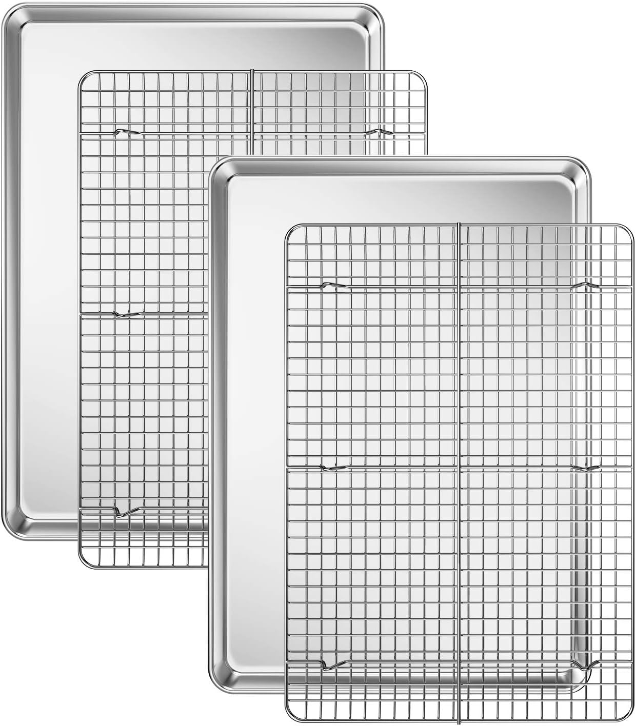 Baking Sheet with Cooling Rack Set [2 Sheets + 2 Racks], Deedro Stainless Steel Cookie Half Sheets Baking Pan Oven Tray with Rack, 17.3 x 12.3 x 1 Inch, Heavy Duty, Non-toxic, Dishwasher Safe