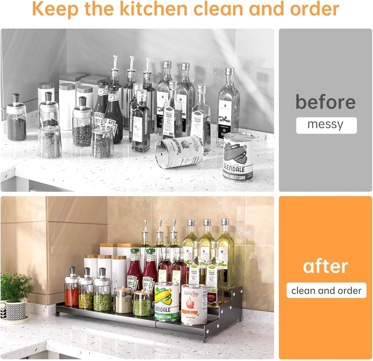 Premium Spice Rack Organizer for Countertops - 3-tier space-saving kitchen organizer for spice jars, oil bottles and utensils 2 Packs Grey (modern rust-resistant design)