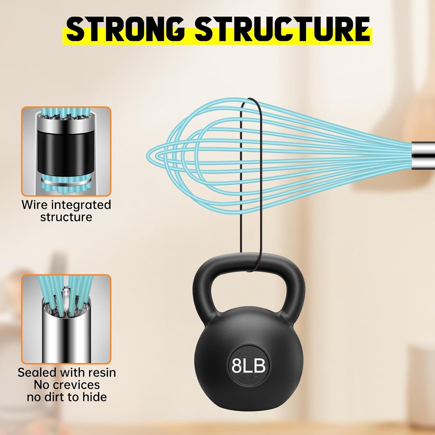 HOTEC 4 Pieces Silicone Whisks Set, Wire Balloon Whisks Egg Beater, Non-slip Handle Whisk for Non-stick Cookware Perfect for Cooking, Stirring, Beating and Blending (Blue)