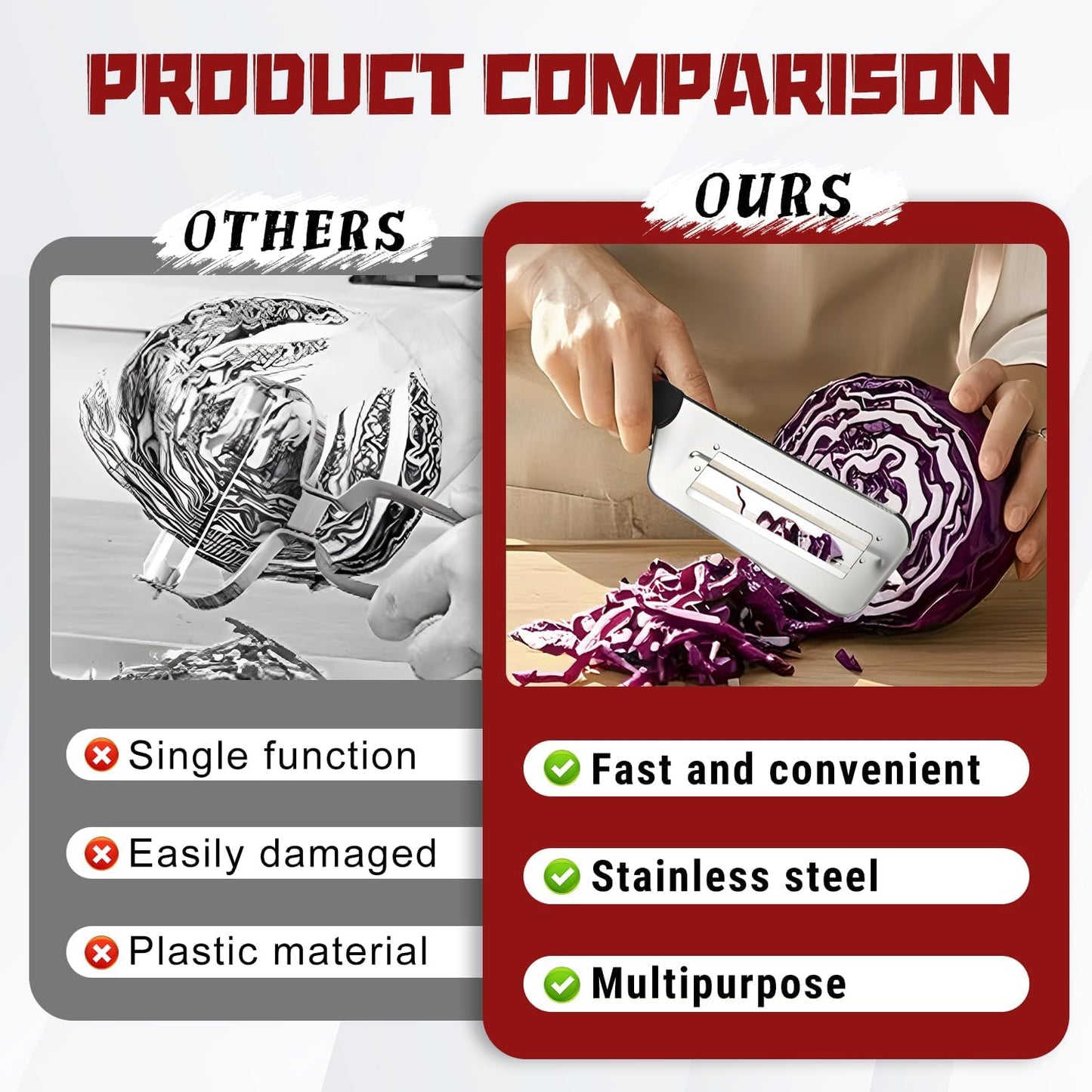 Multifunctional Vegetable Cutter,2025 Upgraded Stainless Steel Double-layer Slicer,Cabbage Kitchen Knife, Stainless Steel Shredder Knife,For Sauerkraut Coleslaw Vegetable Slicer