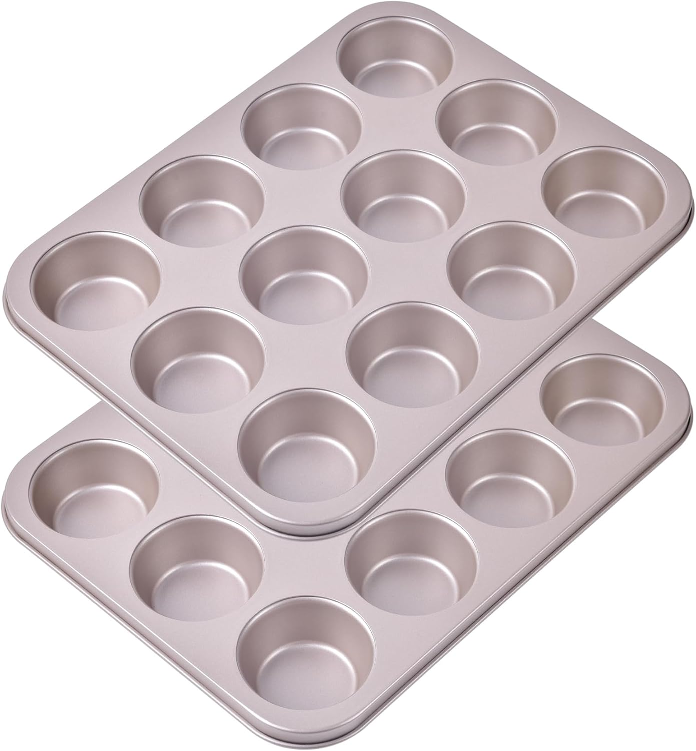 Muffin Cake Pan, 12-Cavity Non-Stick Cupcake Pan Bakeware for Oven Baking Set of 2 (Champagne Gold)