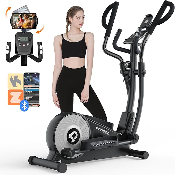 pooboo Elliptical Machine, Elliptical Exercise Machine with 16-Level Resistance&Hyper-Quiet Magnetic Driving System, Elliptical Machine for Home with LCD Monitor&15.5IN Stride, 350LBS Weight Capacity