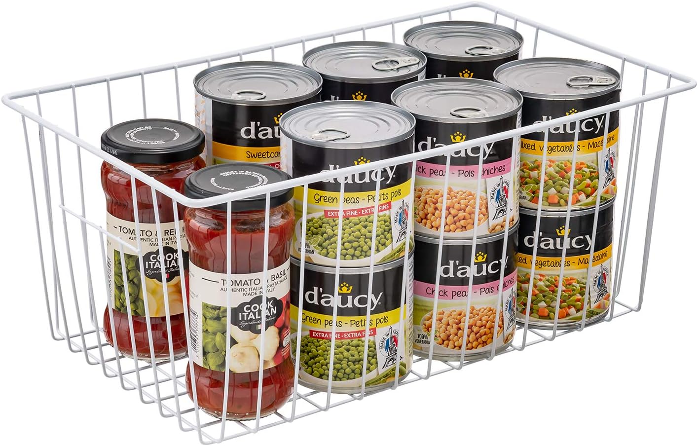 Large Wire Storage Baskets Freezer Organizer Baskets, Farmhouse Metal Wire Baskets Bins, Household Storage Basket with Handles for Kitchen, Cabinets, Pantry, 4 Packs (16" (L) x 9.8 (W) x 7" (H))