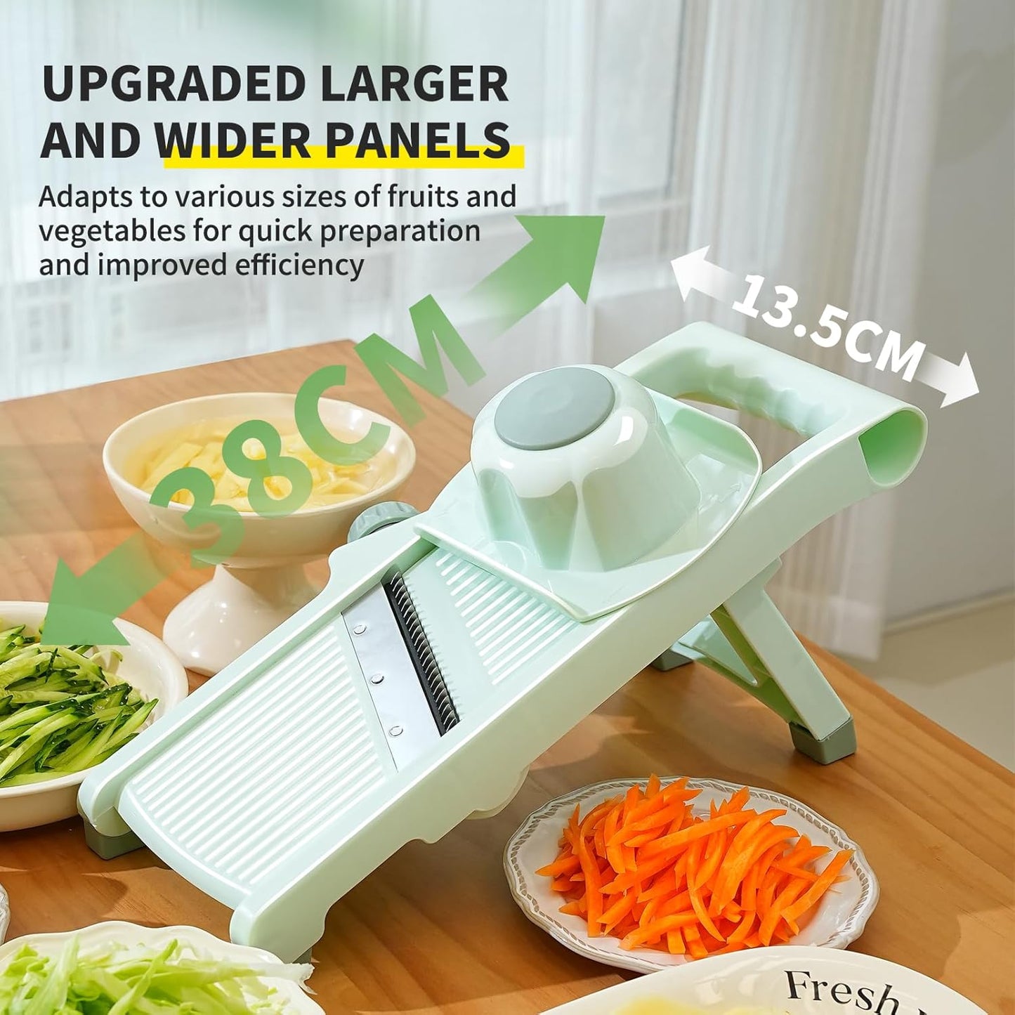 Adjustable Safe Mandoline Slicer for Kitchen - Stainless Steel Multifunction Vegetable & Fruit Cutter, Onion Potato Tomato Cabbage Apple Lemon Slicer