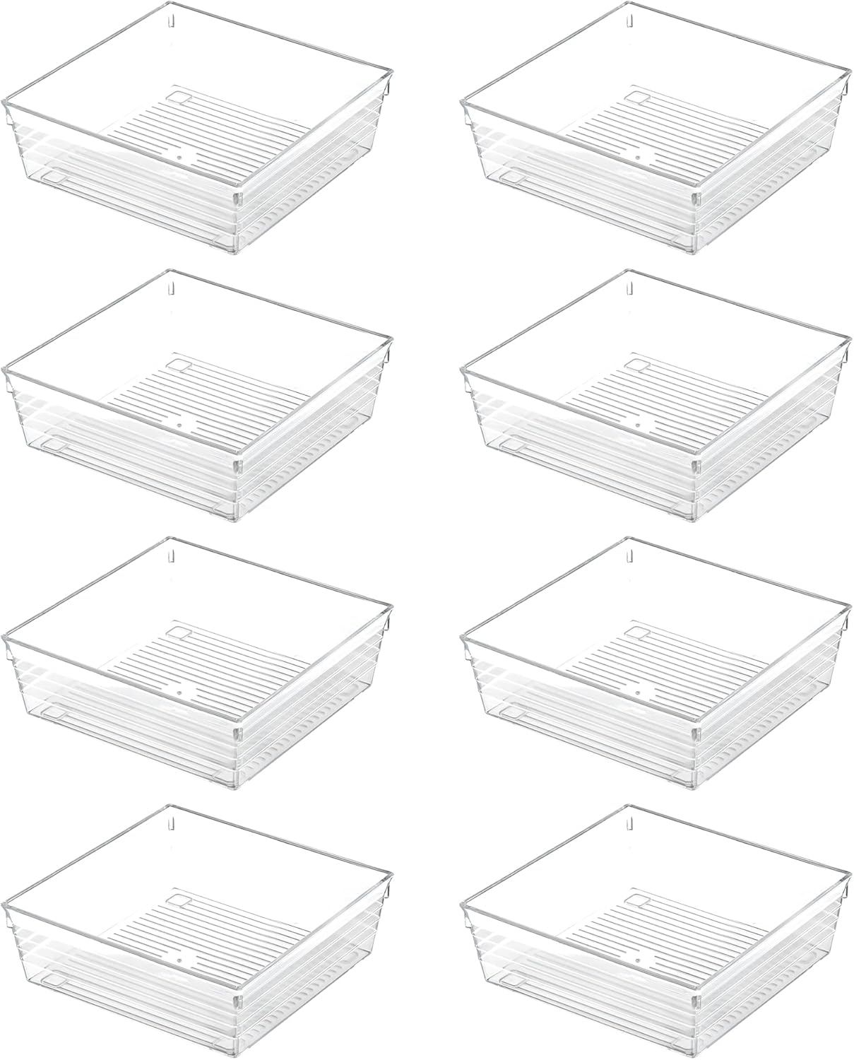 Backerysupply Clear Plastic Drawer Organizer Tray for Vanity Cabinet (6"×6"×2"，Set of 8),Storage Tray for Makeup, Kitchen Utensils, Jewelries, and Gadgets…