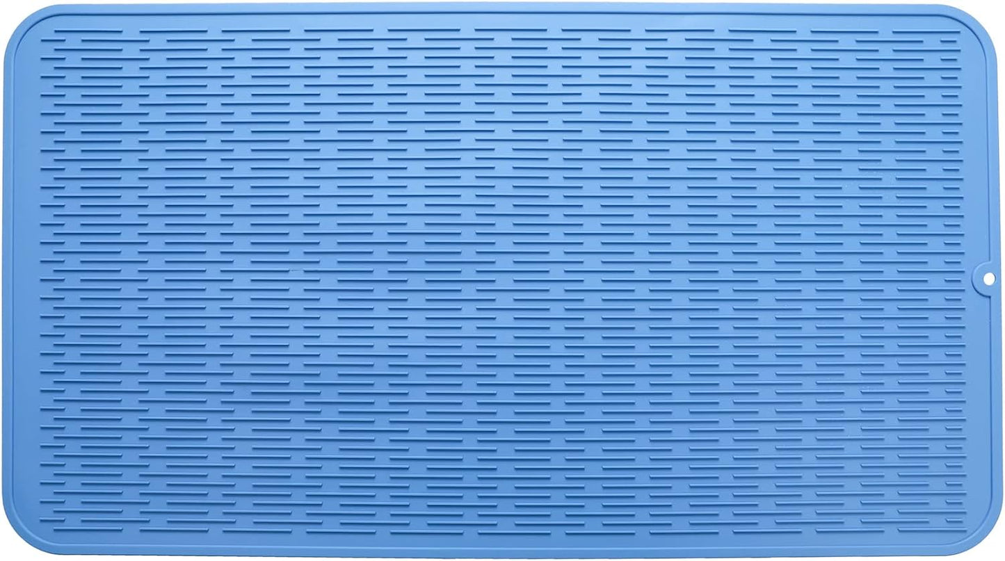 Silicone Dish Drying Mat for Multiple Usage,Easy clean,Eco-friendly,Heat-resistant Silicone Mat for Kitchen Counter or Sink,Refrigerator or Drawer Liner Lichen BlueL 4XL 32 inches x 18 inches