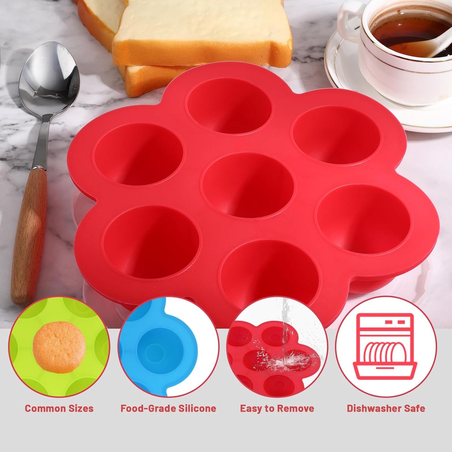 3 Pcs Egg Bites Silicone Mold Little 7 Cups Mini Muffin Pan Food Grade Air Fryer Accessories Food Silicone Freezer Molds with Lid for Baking Egg Bite Cupcake Mini Muffins Tart Bread
