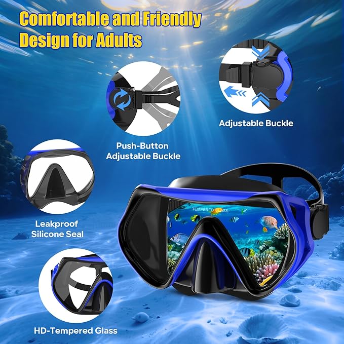 Snorkeling Gear, Dry Snorkel Set180° Panoramic Wide View,Anti-Fog Scuba Diving Mask, Professional Snorkeling Gear for Free Breathing, Swimming, Diving