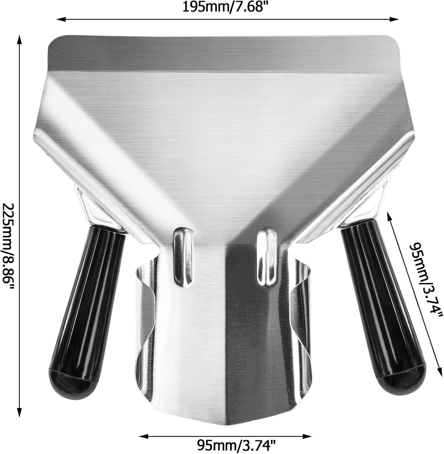 Stainless Steel French Fry Popcorn Scoop, Quick Fill Tool for Food Bags & Boxes, Multipurpose Utility Scooper for Bagger French Fries, Snacks, Desserts, Ice, Dry Goods(Dual Handle)
