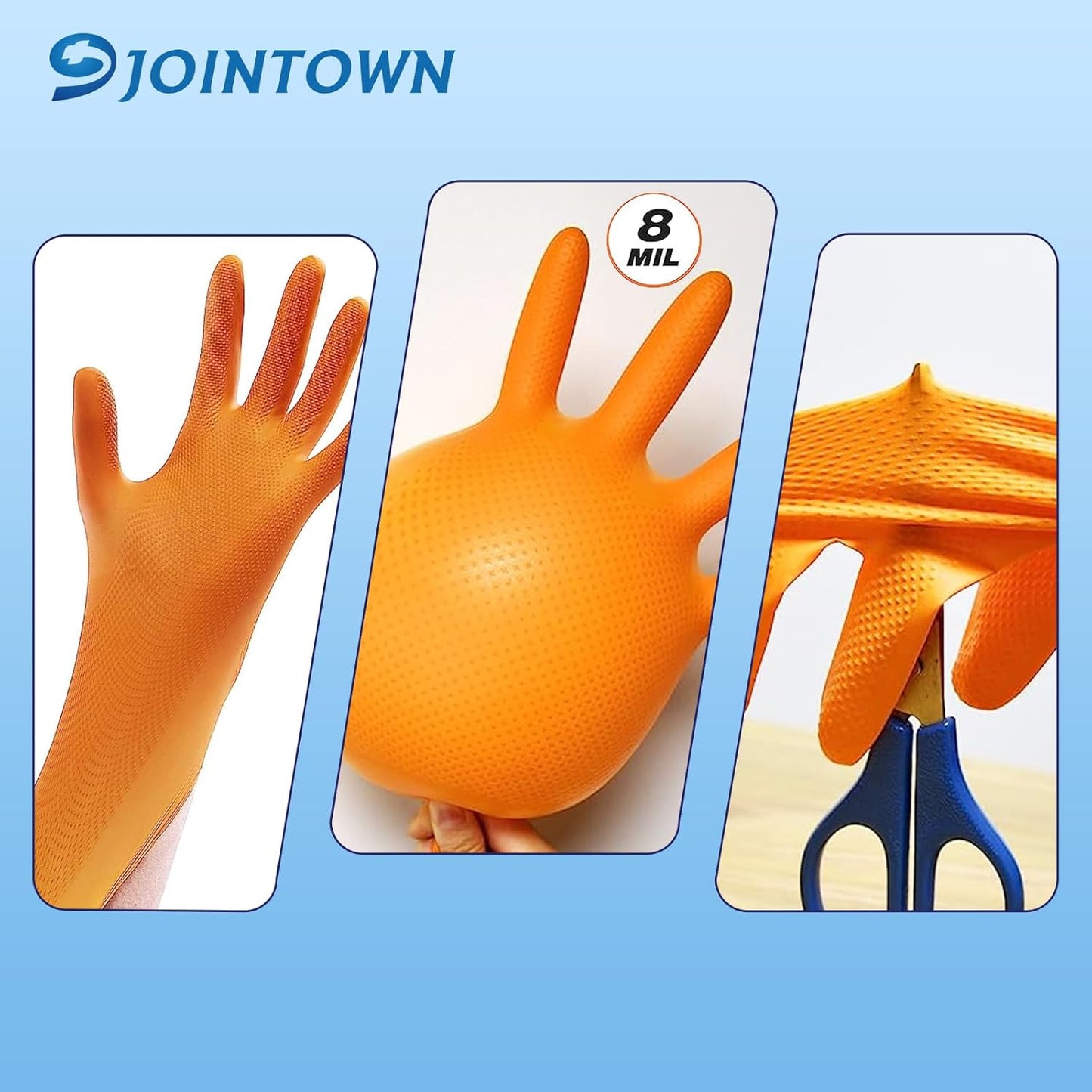 Jointown Basic Heavy Duty Nitrile Gloves, Mechanic Gloves 8 Mil Nitrile Disposable, with Raised Diamond Texture, Case of 1000, Orange, XLarge