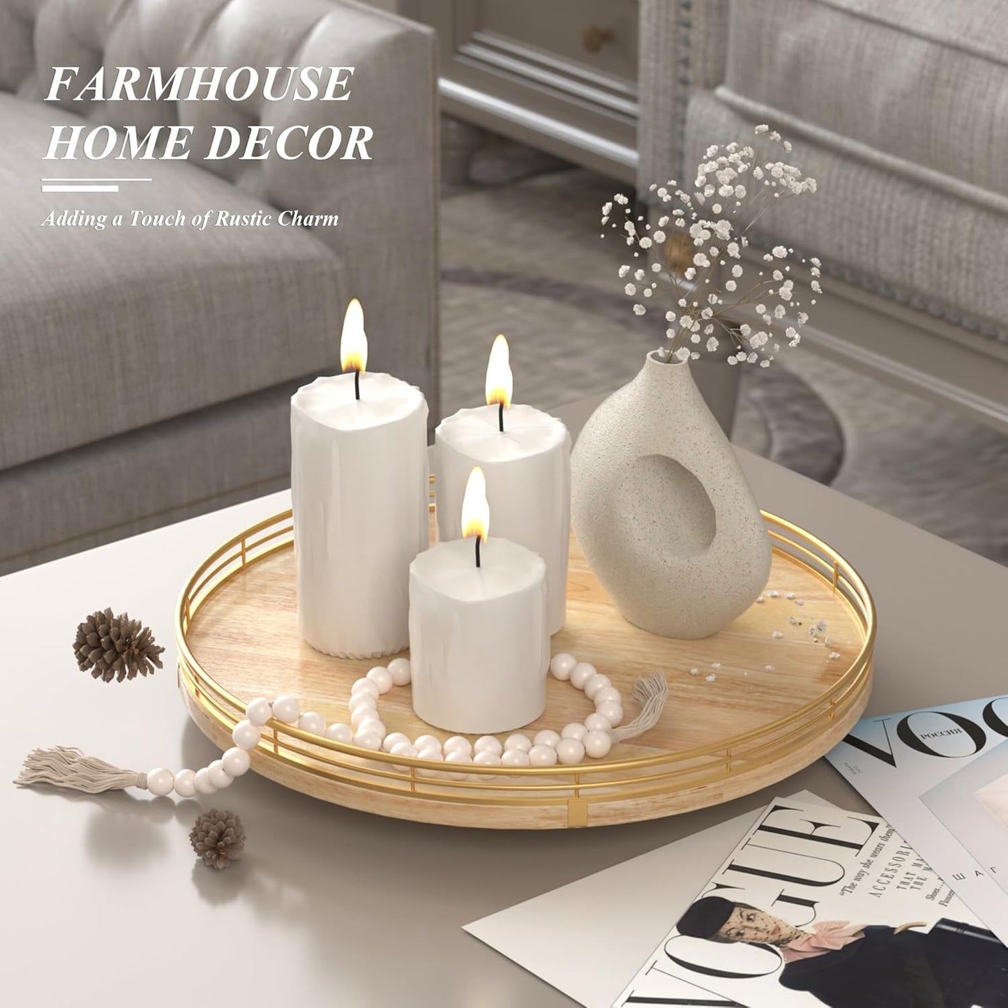 Farmhouse Oak 13" Lazy Susan Turntable Organizer for Cabinet, Round Wooden Lazy Susan Organization and Storage for Dining Table, Pantry, Kitchen, Countertop, Cupboard,Home Decor