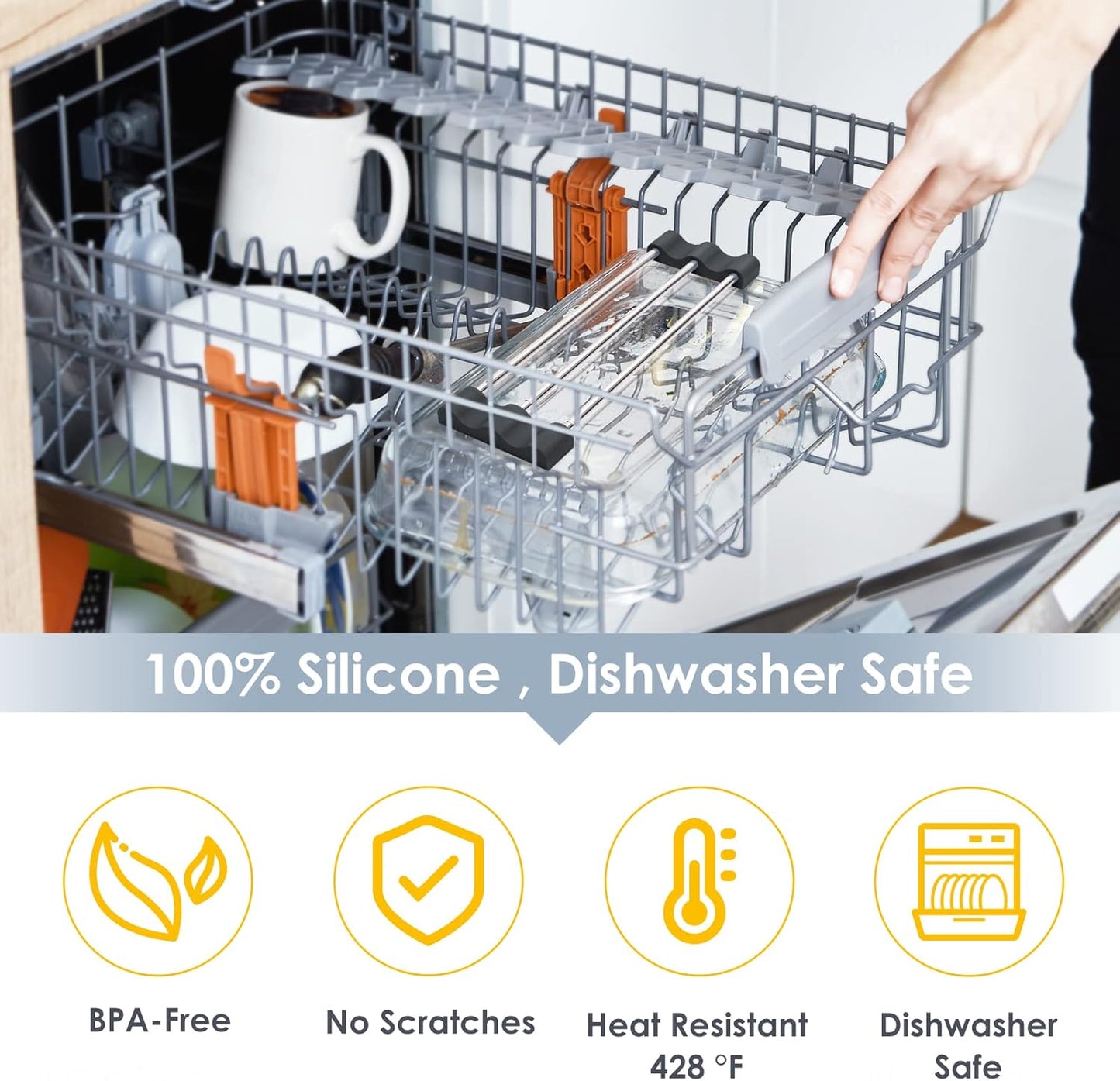 Tomorotec Adjustable Over-The-Sink Kitchen Rack for Dishcloths, Sponges, Bottles and Brushes - Heat-Resistant Stainless Steel with Slim, Expandable Design and Multifunctional Silicone Holder