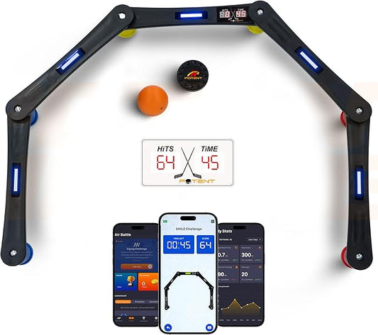Potent Digital Stickhandling Trainer 2.0 – App-Enabled Hockey Training Aid | Real-Time Feedback, Scoreboard & Timer | Portable On/Off Ice Puck Handling & Reaction Drills
