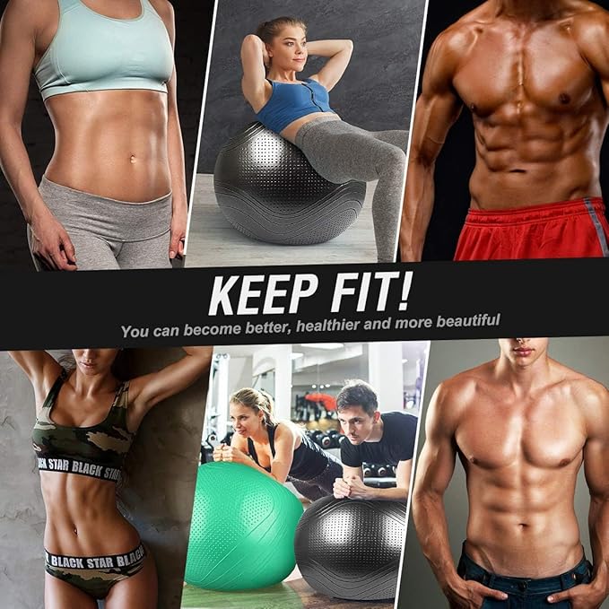 Yoga Ball, 22-30 Inch Extra Thick Exercise Ball for Workout Fitness Balance, Anti Burst Chair for Home and Office Desk, Includes Hand Pump & Workout Guide Access