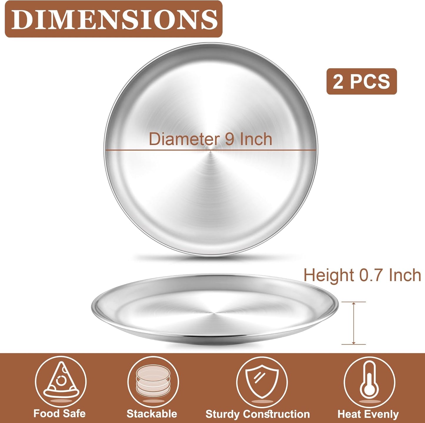 TeamFar 9 Inch Pizza Pan Set of 2, Stainless Steel Small Crispy Pizza Tray, Round Pizza Dish Plates for Toaster Oven Baking Cooking, Healthy & Heavy Duty, Easy Clean & Dishwasher Safe