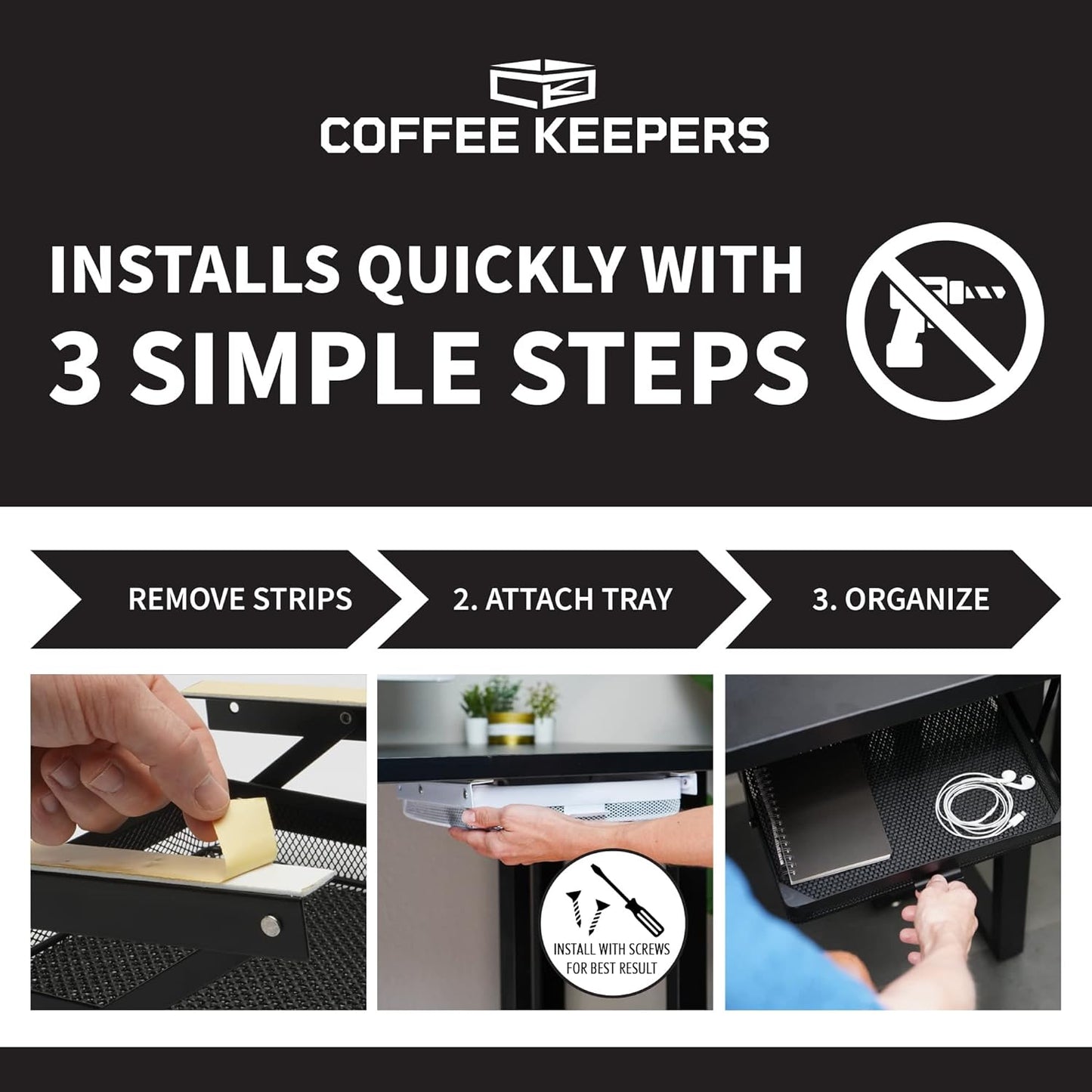 Anything Keeper Under Cabinet, Pull-Down Under Shelf Basket, Drawer Organizer for Office Tables, Under Desk Storage Shelf, RV Space Savers, Camper Must Haves, Easy Install - 11 x 10 x 2.5 in - Black