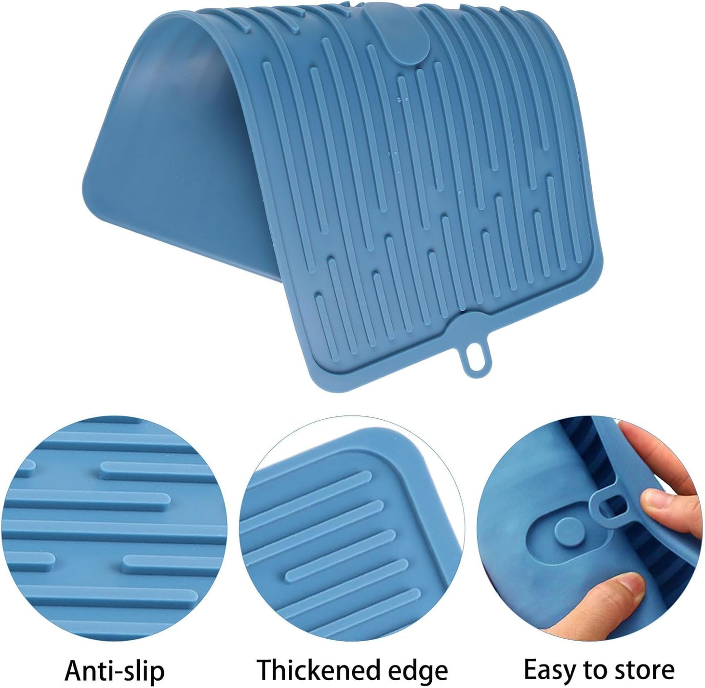 Blue Silicone Dish Drying, Mat Dish Mats for Multiple Usage, Kitchen Heat Resistant Mat, Can Be Rolled Up, Easy to Clean,Eco-friendly for Sink Bar Bottle