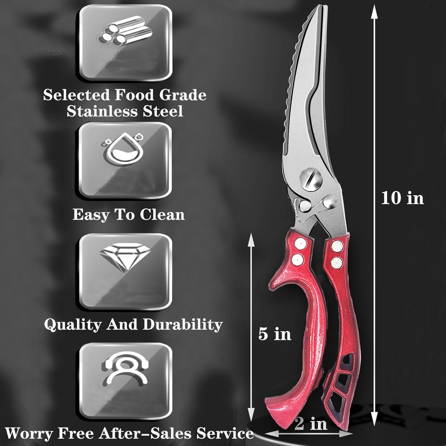 Heavy Duty Kitchen Shears by ANDONG, Kitchen Scissors,Stainless Steel Poultry Shears Heavy Duty Professional, Red