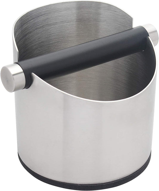 DIBTSA Espresso Knock Box, Stainless Steel Coffee Grounds Knock Box, With Removable Knock Bar and Non-Slip Rubber Base (Silver)