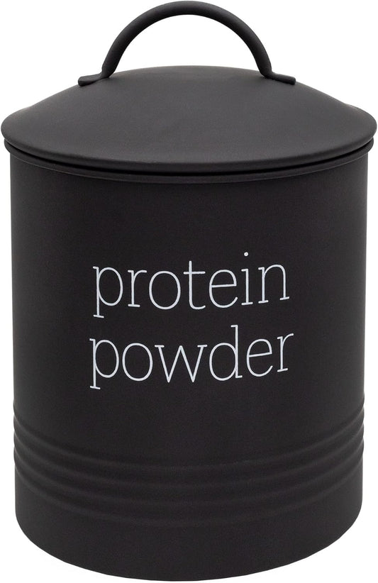 AuldHome Design Enamelware Protein Powder Canister (Black); Modern Farmhouse Style Storage for Kitchen