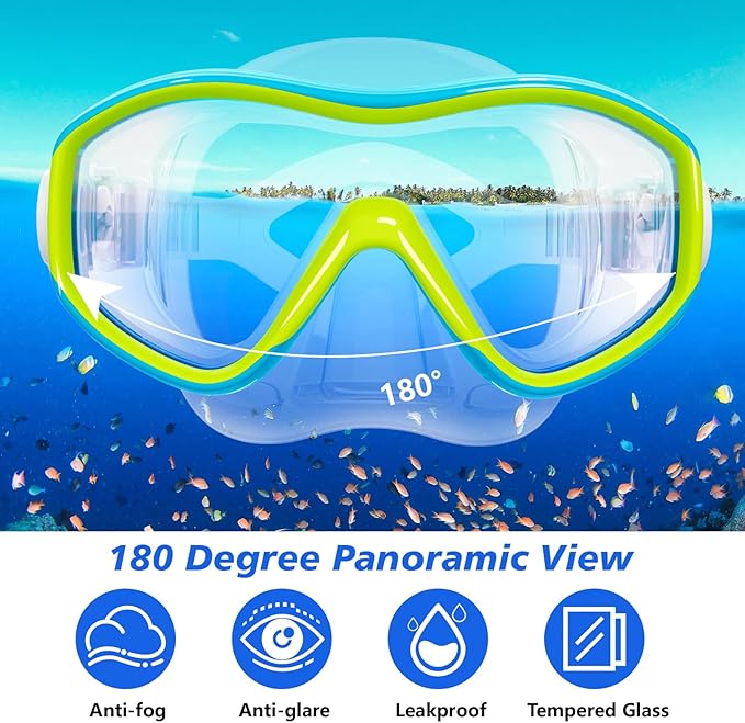 GoseWave Snorkeling Gear for Kids, Kids Snorkel Set for Ages 5-15, Anti-Fog Diving Mask and Dry Top Snorkel Set, Unisex Swimming Goggles with Nose Cover