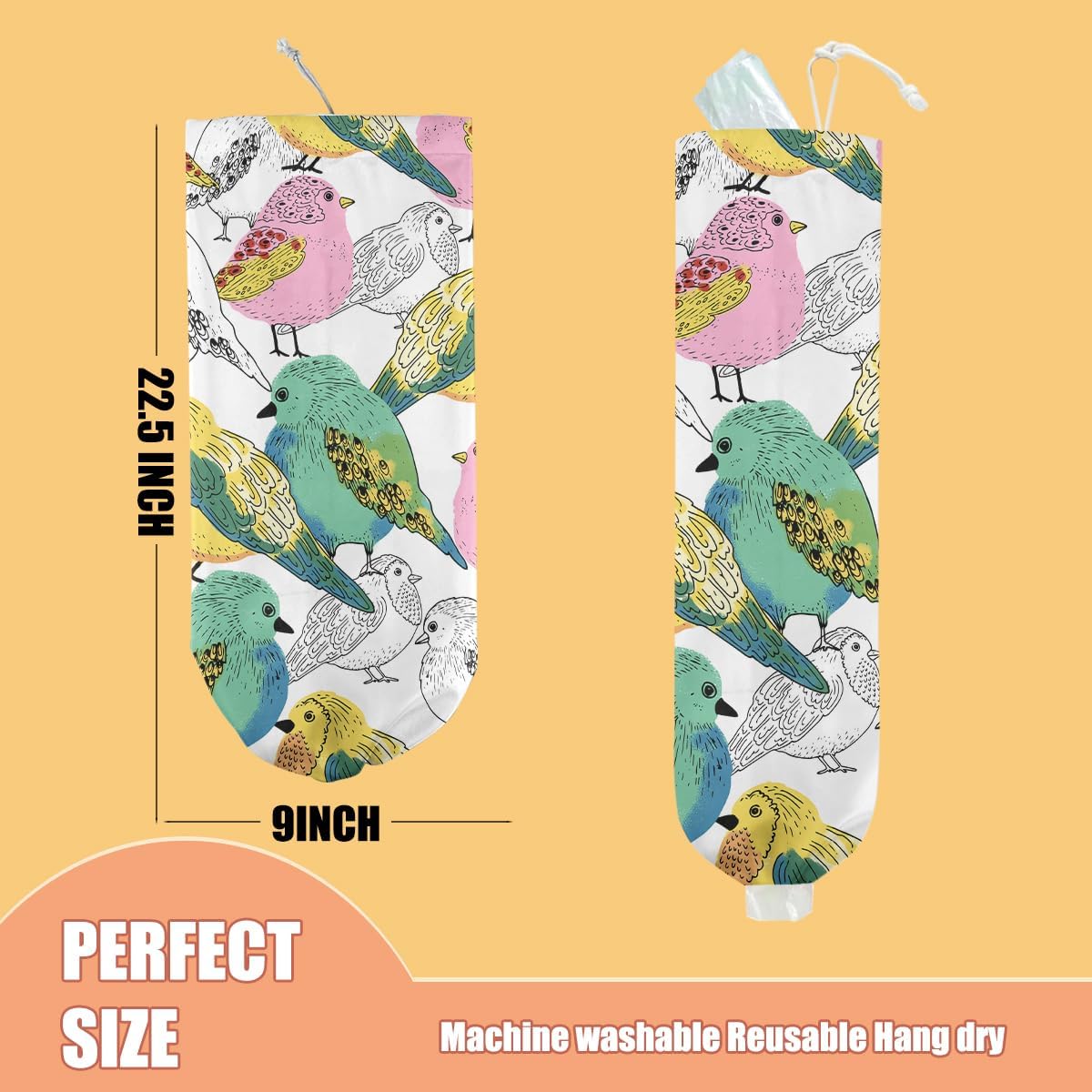 Bird Plastic Bag Holder, Wall Mount Grocery Bag Holder, Plastic Storage bag, Pull Rope Free Adjustment, Plastic Bag Holders for Grocery Bags, Plastic Bag Dispenser for Home Kitchen