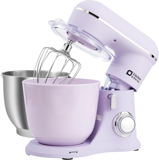 Kitchen in the box Stand Mixer, 4.5QT+5QT Two bowls Electric Food Mixer, 10 Speeds 3-IN-1 Kitchen Mixer for Daily Use with Egg Whisk,Dough Hook,Flat Beater (Lilac, 5QT)