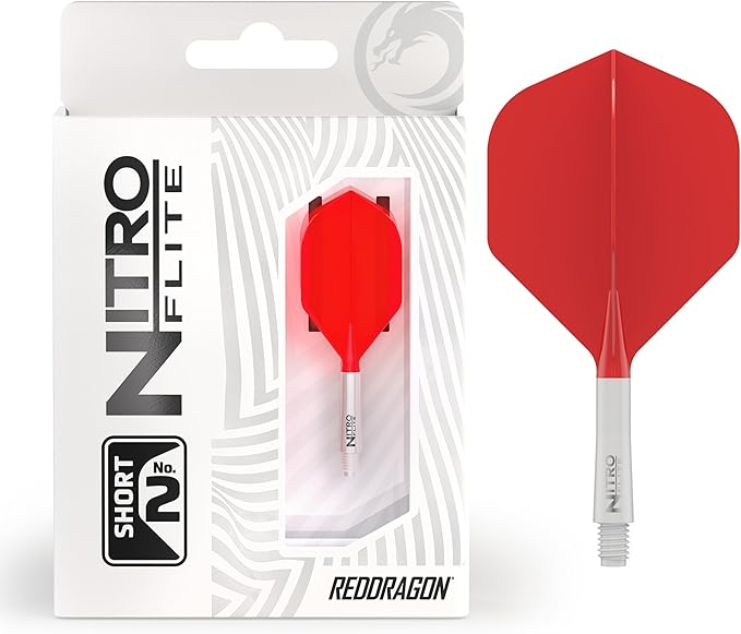 RED DRAGON Darts – Nitro Flite Integrated Flight & Shaft System – No.2 Shape and Design - Available in Short, Intermediate & Medium - Available in Variety of Colours - Professional Darts Accessories