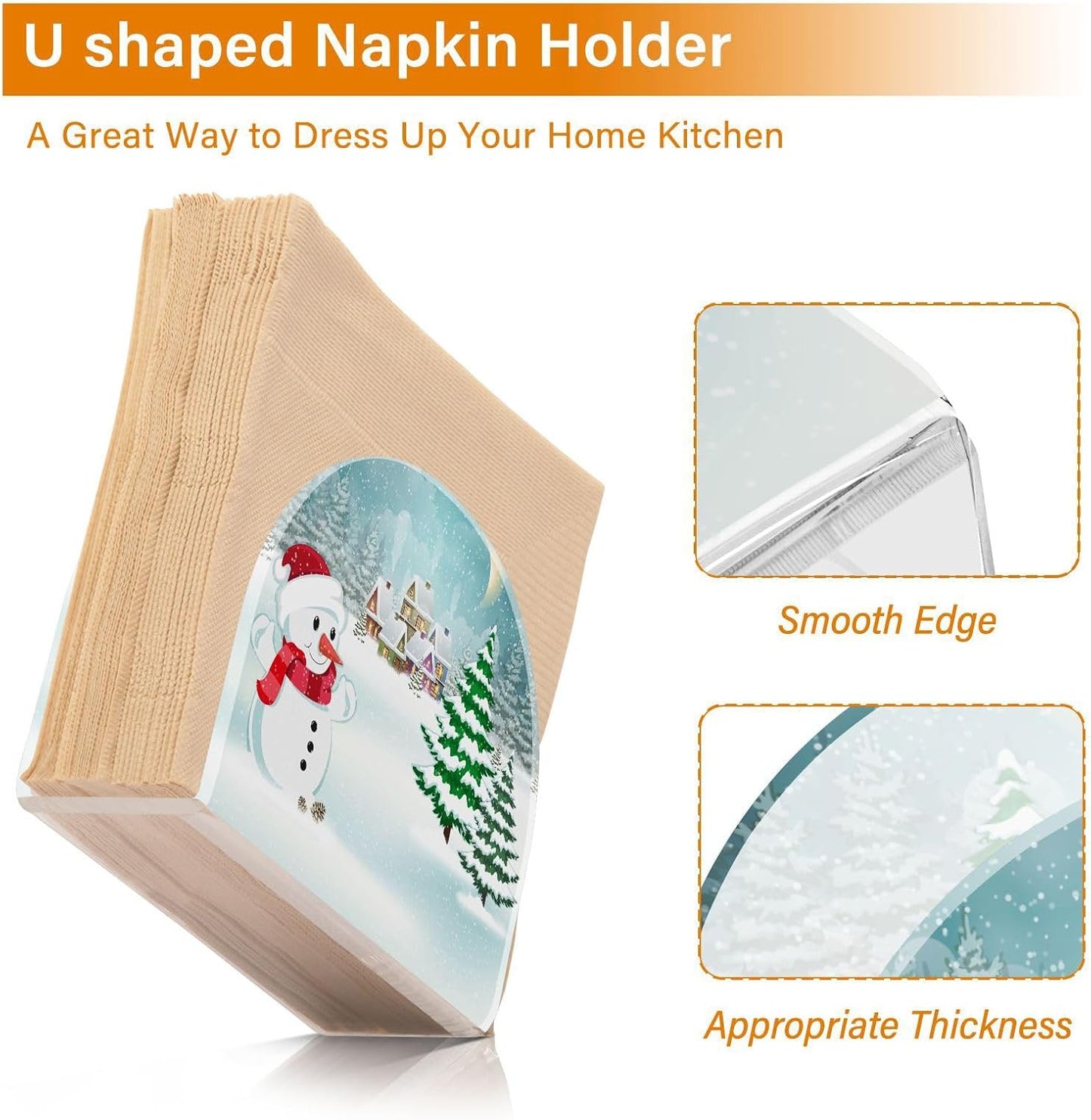 Chrsitmas Winter Village Snowman Napkin Holder for Table Paper Napkins Holder Acrylic Tissue Dispenser Kitchen Dining Room Bathroom Party Car Decor