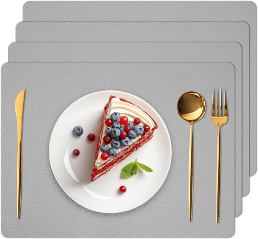 Silicone Placemats Set of 4, Heat-Resistant Placemats,Non-Slip Table Mats, Foldable Mats, Easy Clean Placemats, Perfect for Indoor & Outdoor Dining, 12.6 x 17.7 inches by Siliconty(Gray)