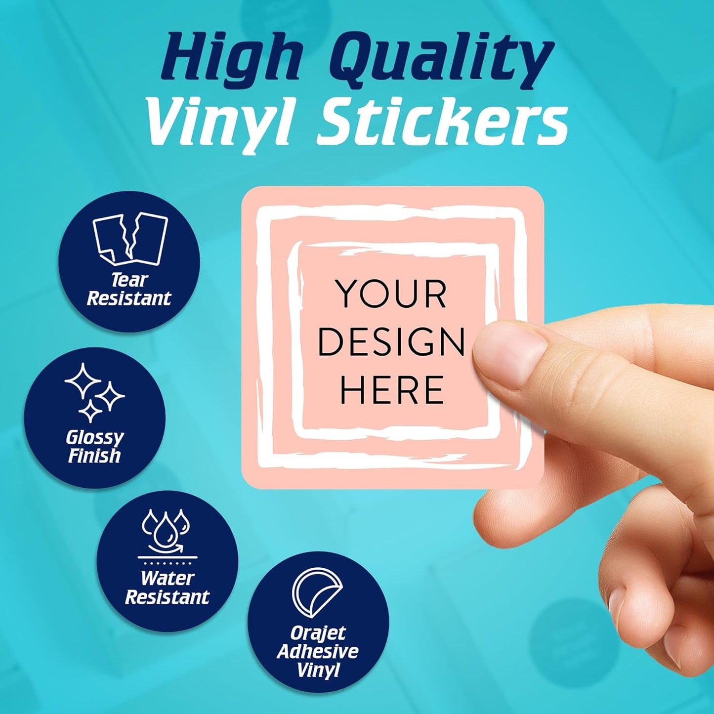 100 Custom Vinyl Stickers - Upload Your own Image, Text, Design, Logo - Personalized Logo Labels for Handmade, Packaging, Bottle, Jars, Candle, Brand Stickers (Peach, 2x2 Square)
